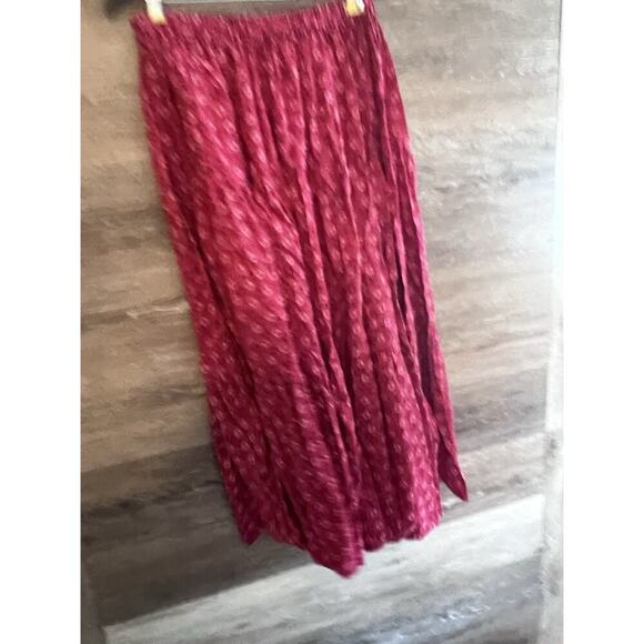 Red Bandana Skirt Size Medium Vintage Polyester Midi Elastic Waist Handmade - Picture 7 of 7